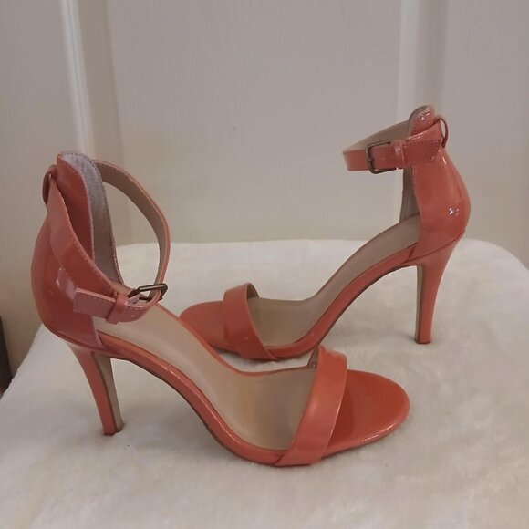 Coral patent leather Barbiecore ankle strap open toe stiletto high heel Sz 8 - Picture 4 of 8
